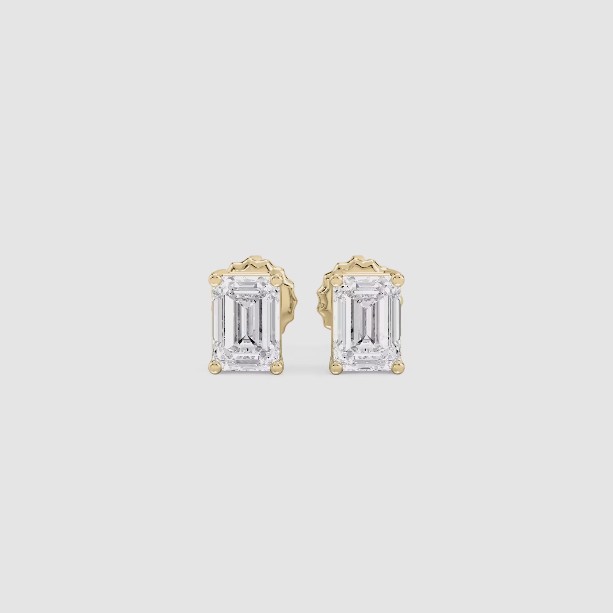 LUMEO Emerald Cut Ear Studs Video in  18k Solid Yellow Gold #Emerald