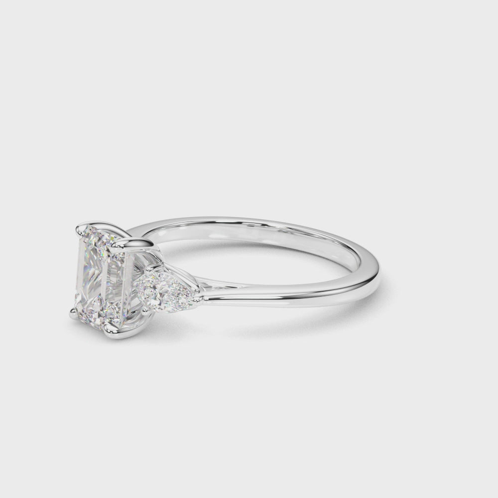 LUMEO Emerald Three Stone Diamond Engagement Ring Video