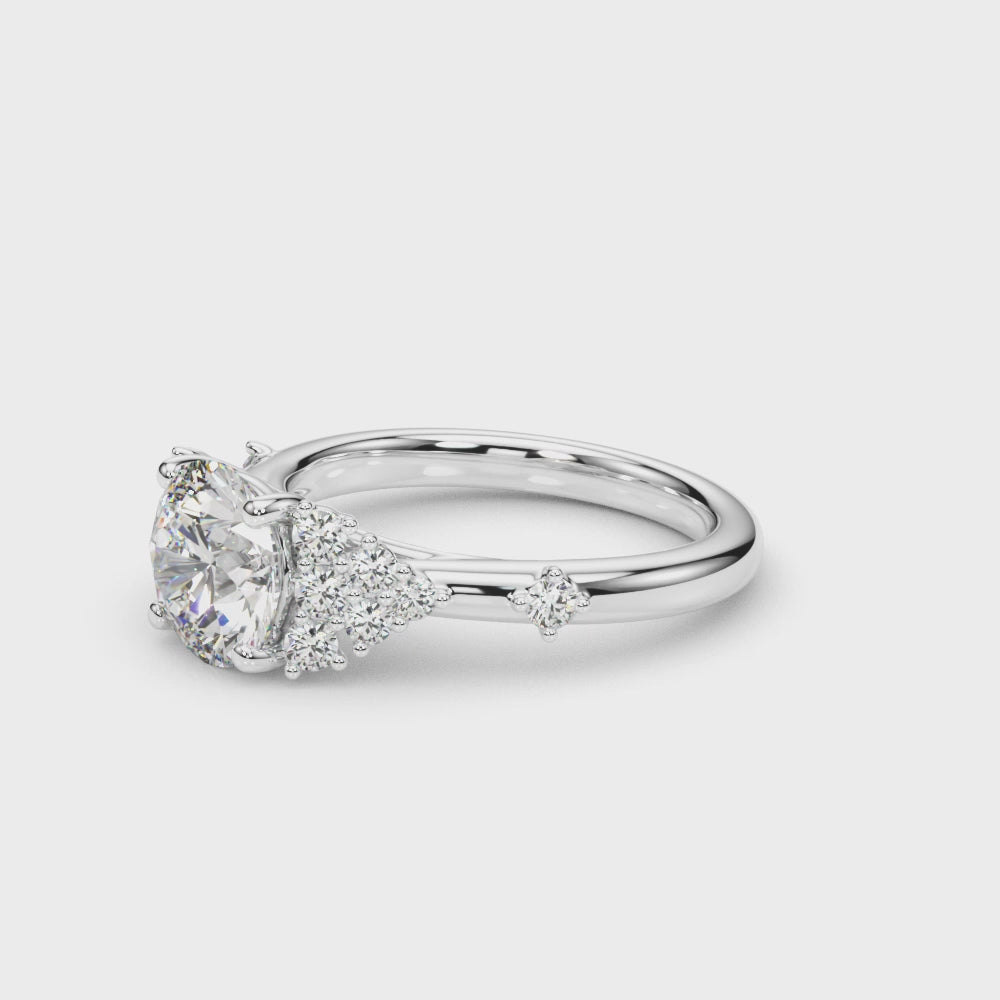 LUMEO Round Cluster Diamond Engagement Ring 360 Video in Platinum or 18k Solid White Gold 