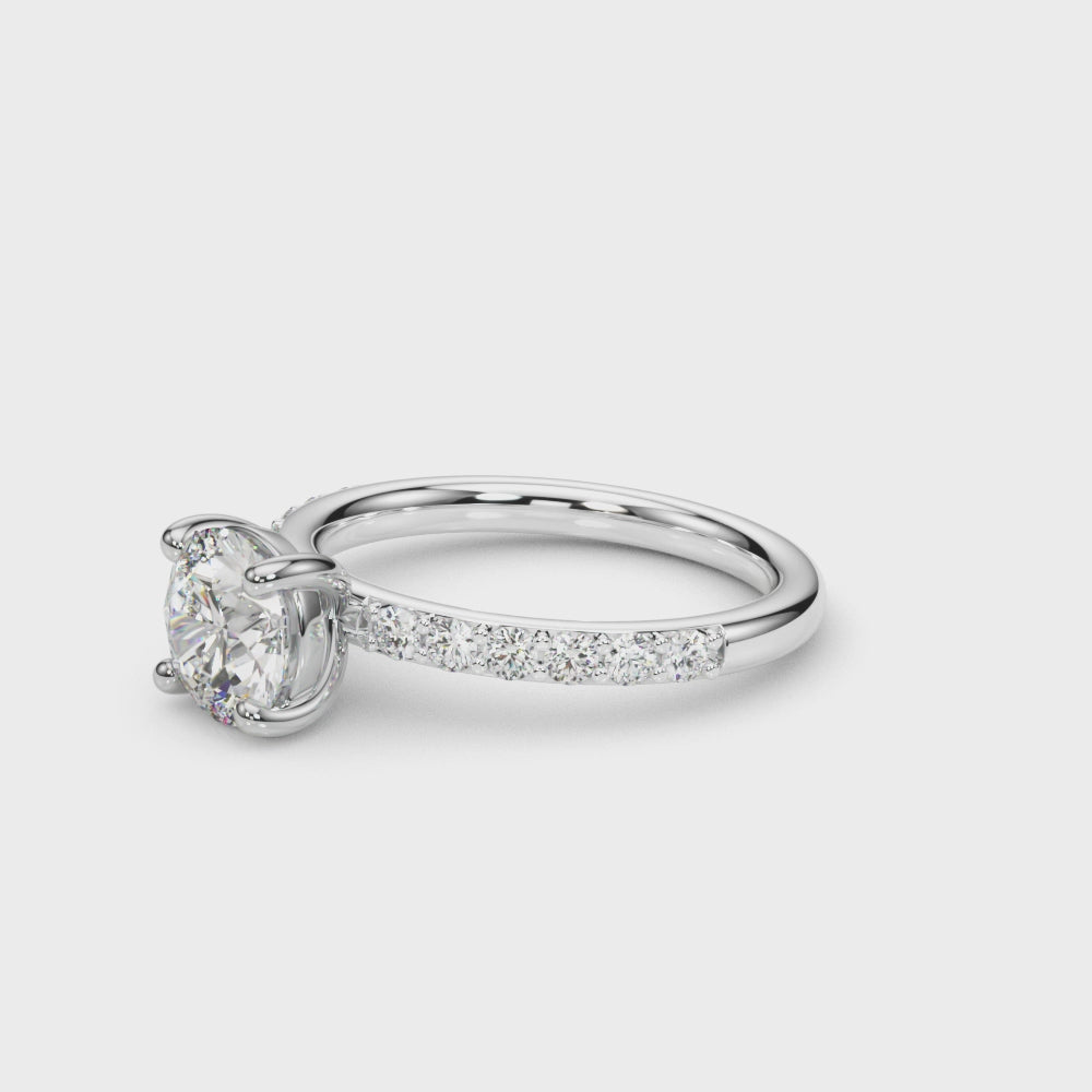 LUMEO Round Classic Solitaire Diamond Engagement Ring with Diamond Band Video in Platinum or 18k Solid White Gold #round_diamond-band