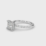 LUMEO Princess Classic Solitaire Diamond Engagement Ring with Diamond Band Video in Platinum or 18k Solid White Gold 