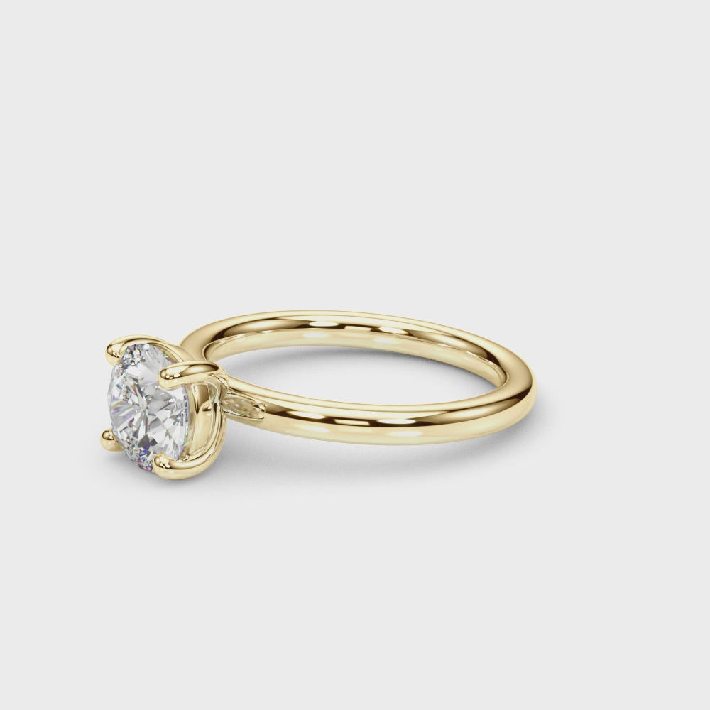 LUMEO Round Classic Solitaire Diamond Engagement Ring with Plain Band Video in 18k Solid Yellow Gold #round_plain-band