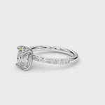 LUMEO Oval Classic Solitaire Diamond Engagement Ring with Diamond Band Video in Platinum or 18k Solid White Gold 