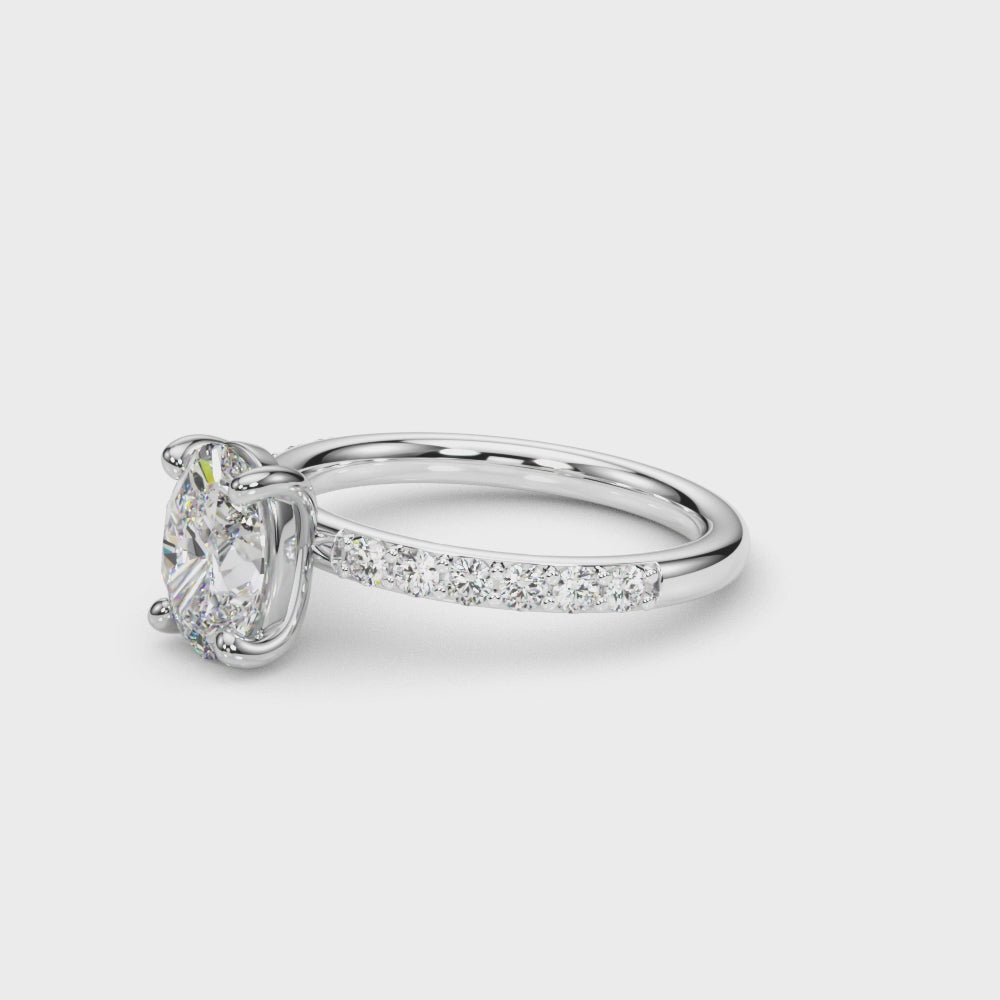 LUMEO Oval Classic Solitaire Diamond Engagement Ring with Diamond Band Video in Platinum or 18k Solid White Gold #Oval_diamond-band