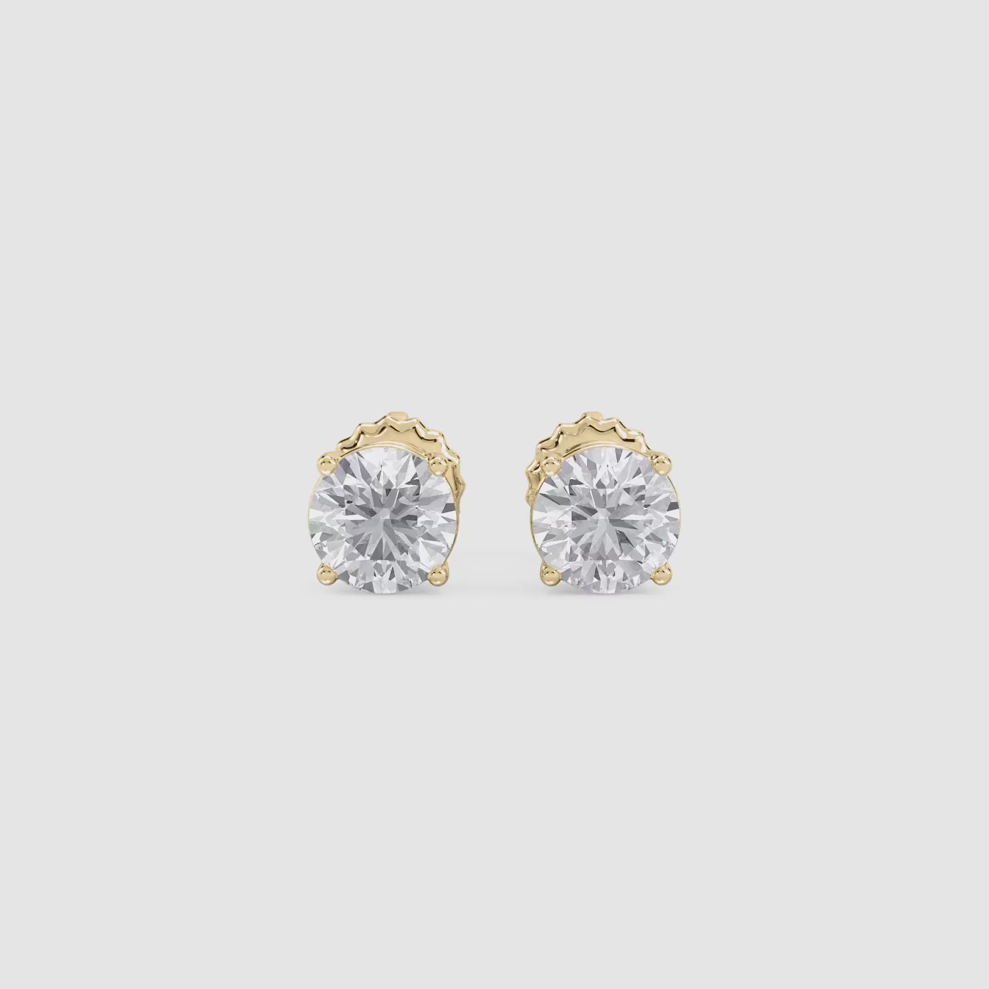 LUMEO Round Cut Ear Studs Video in 18k Solid Yellow Gold #Round