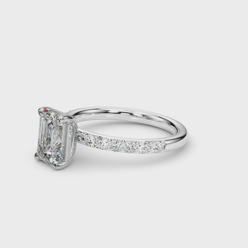 LUMEO Emerald Classic Solitaire Diamond Engagement Ring with Diamond Band Video in Platinum or 18k Solid White Gold #Emerald_diamond-band