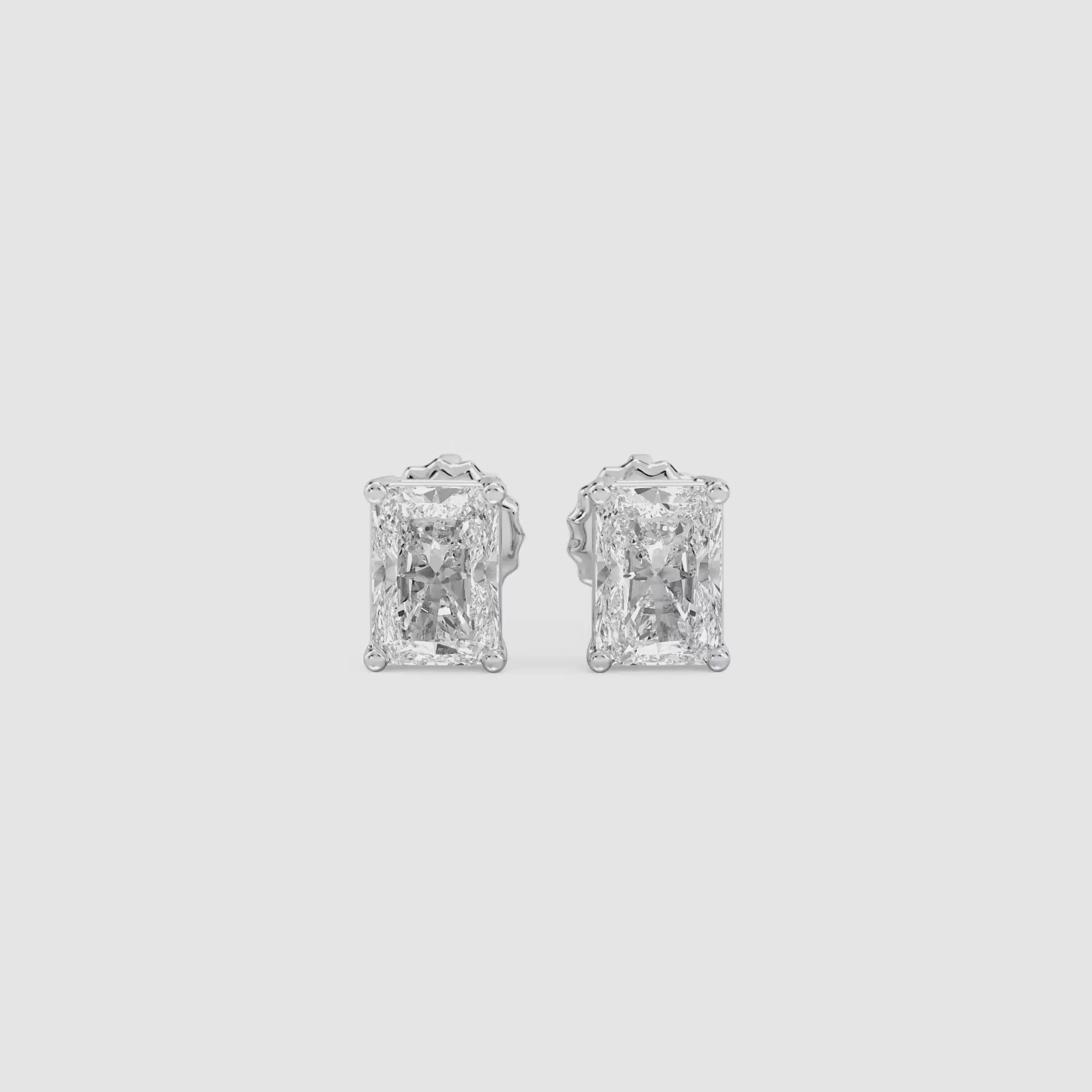 LUMEO Radiant Cut Ear Studs Video in Platinum or 18k Solid White Gold #Radiant