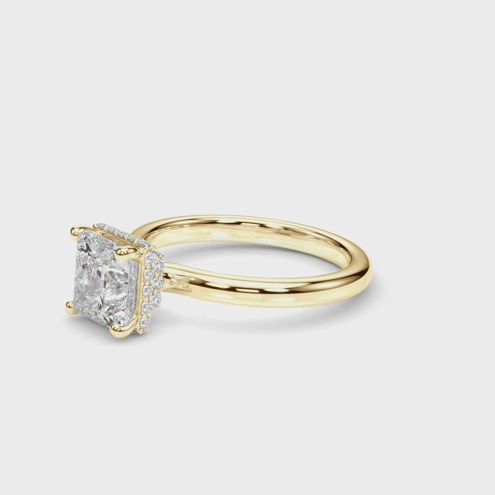 LUMEO Princess Double Hidden Halo Diamond Engagement Ring 360 video in 18k Solid Yellow Gold #princess