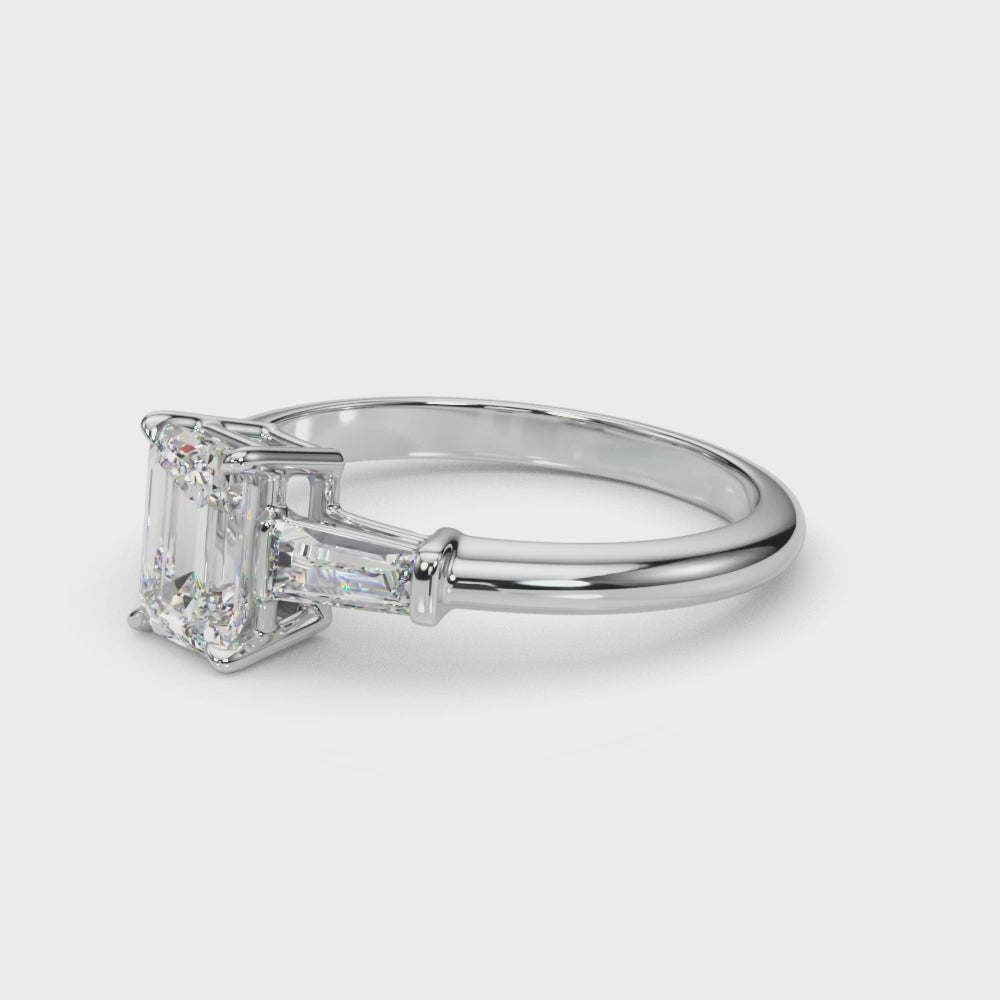 LUMEO Emerald Three Stone Diamond Engagement Ring Video
