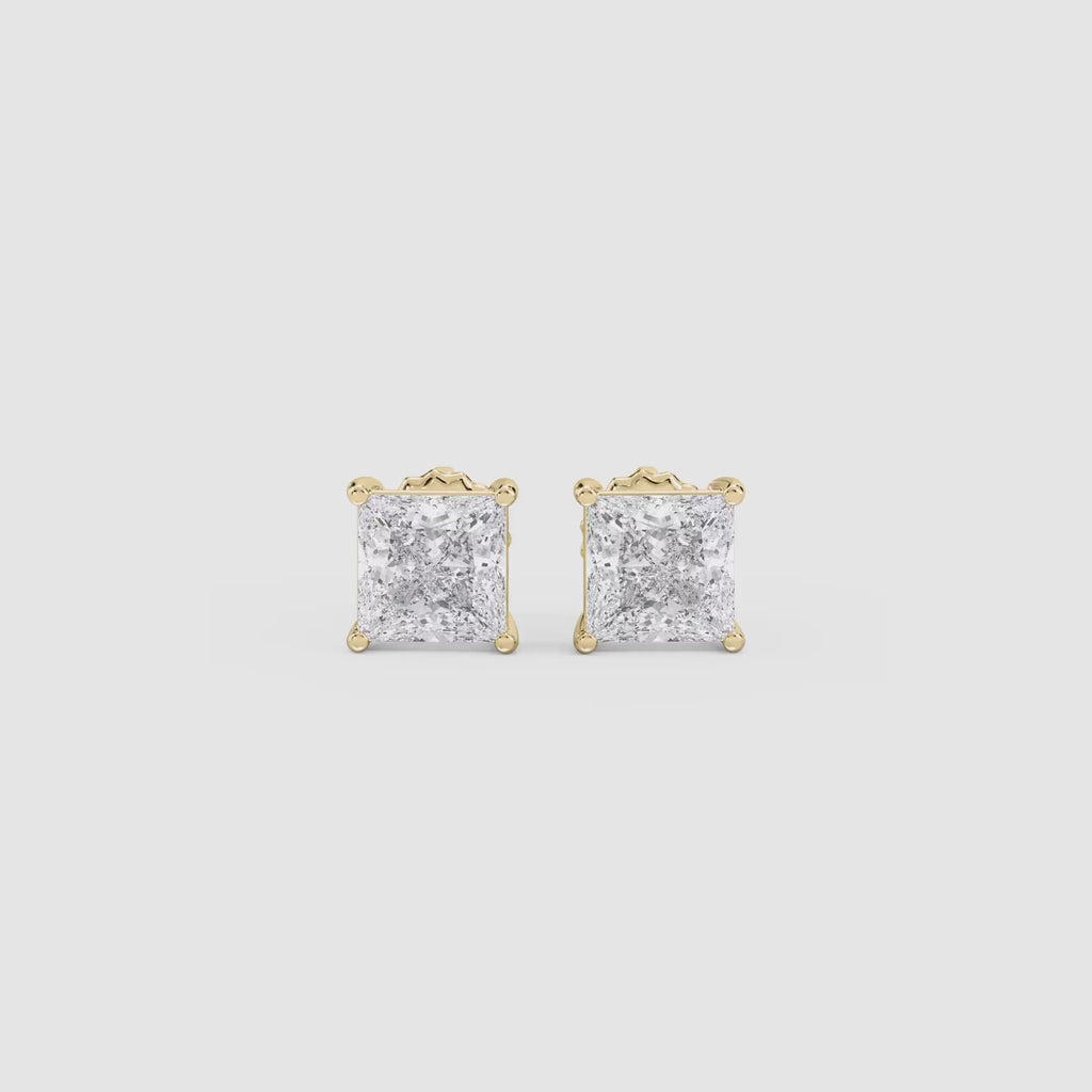 LUMEO Princess Cut Ear Studs Video in 18k Solid Yellow Gold #princess