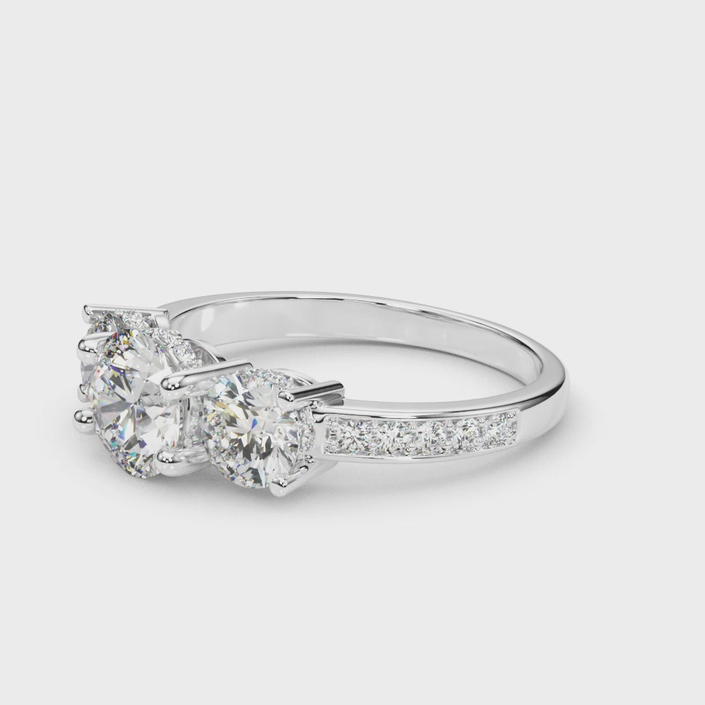 LUMEO Round Three Stone Diamond Engagement Ring Video