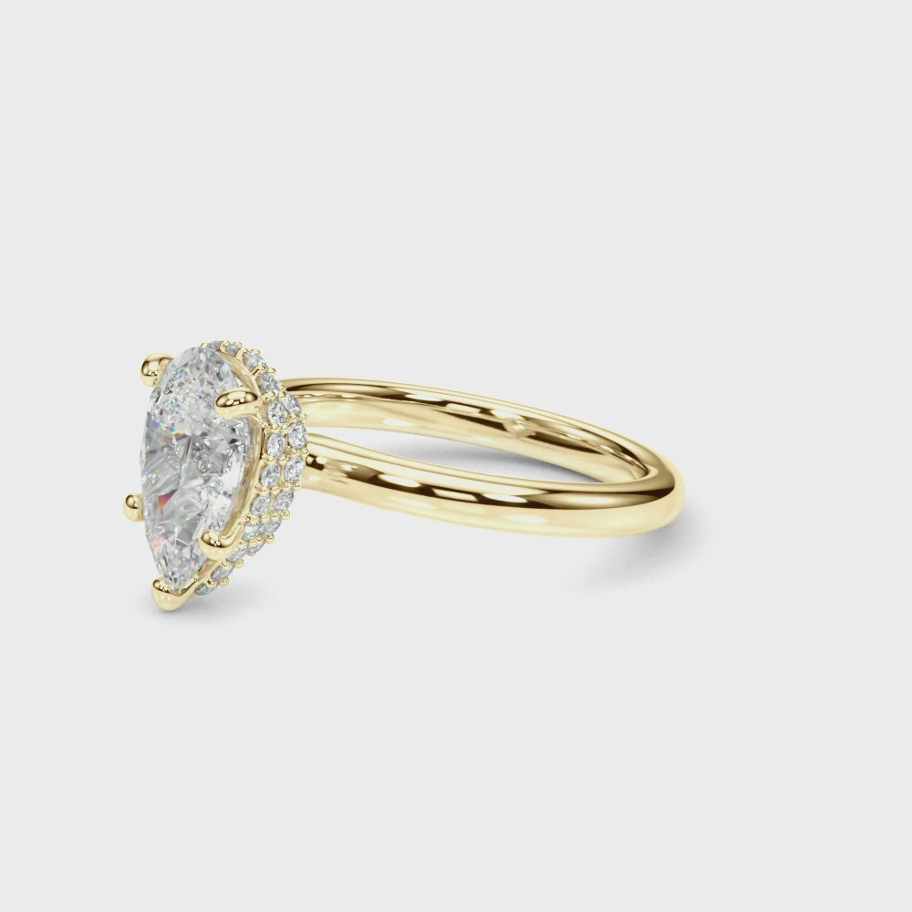 LUMEO Pear Double Hidden Halo Diamond Engagement Ring 360 video in 18k Solid Yellow Gold #pear