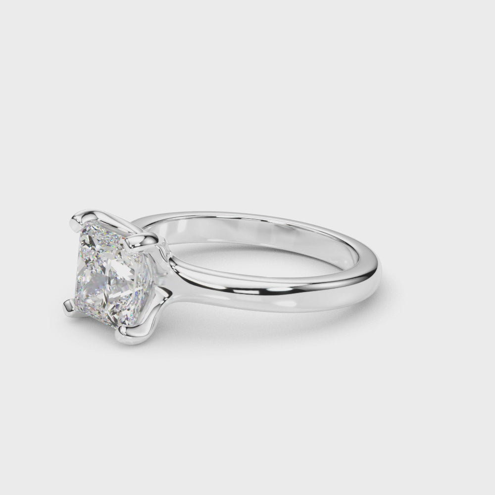 LUMEO Princess Solitaire with Contemporary Shank Diamond Engagement Ring Video in Platinum or 18k Solid White Gold