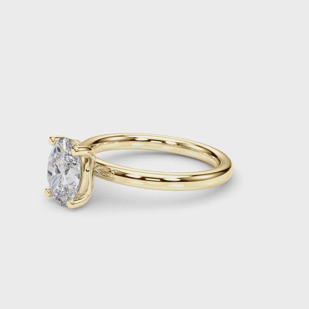 LUMEO Oval Classic Solitaire Diamond Engagement Ring with Plain Band Video in 18k Solid Yellow Gold #oval_plain-band