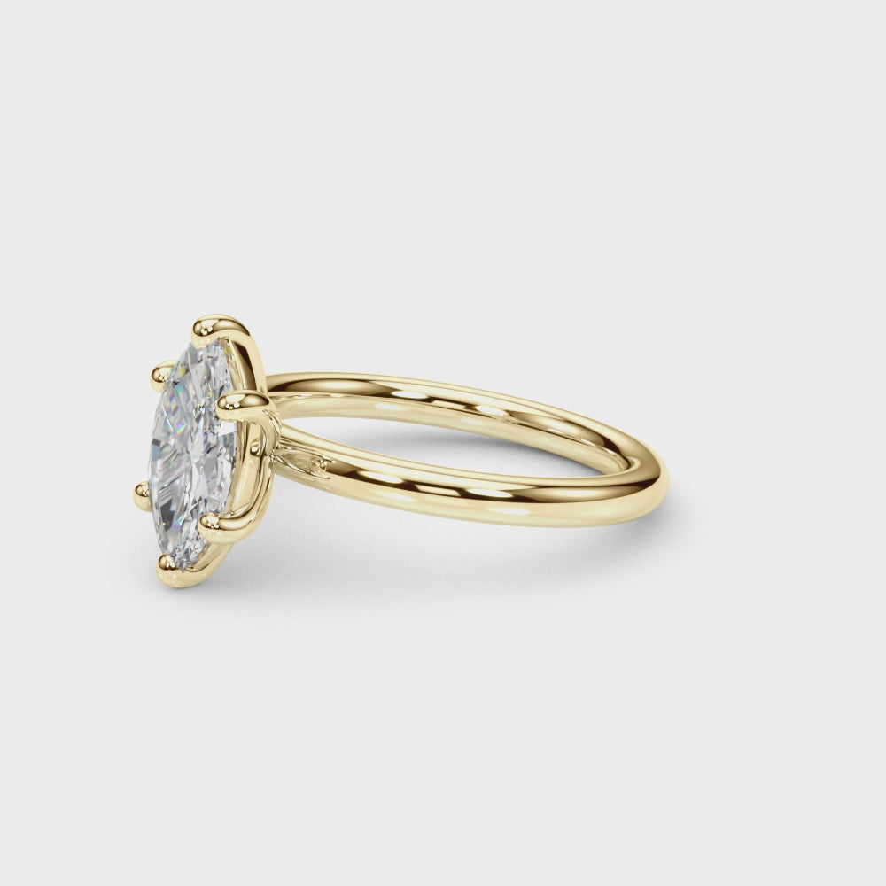 LUMEO Marquise Classic Solitaire Diamond Engagement Ring with Plain Band Video in 18k Solid Yellow Gold #marquise_plain-band