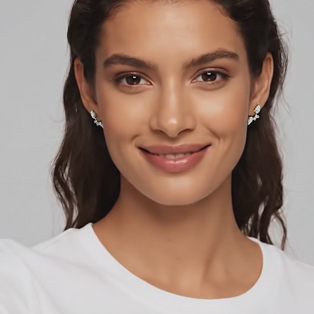 LUMEO Zoey Pear Trace Jacket Earrings on model video in 18k Solid Yellow Gold