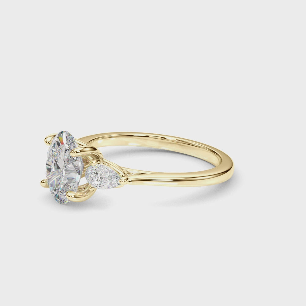 LUMEO Oval Three Stone Diamond Engagement Ring Video in 18k Solid Yellow Gold