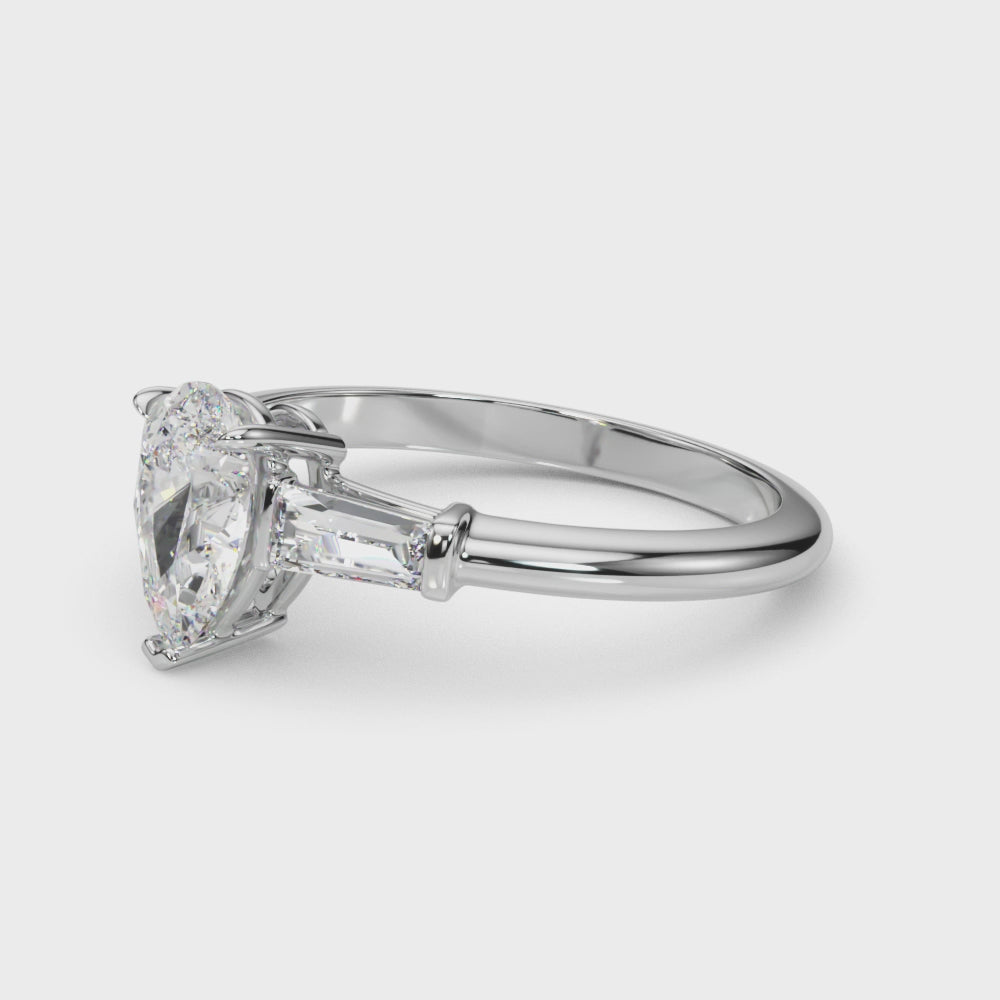 LUMEO Pear Three Stone Diamond Engagement Ring Video