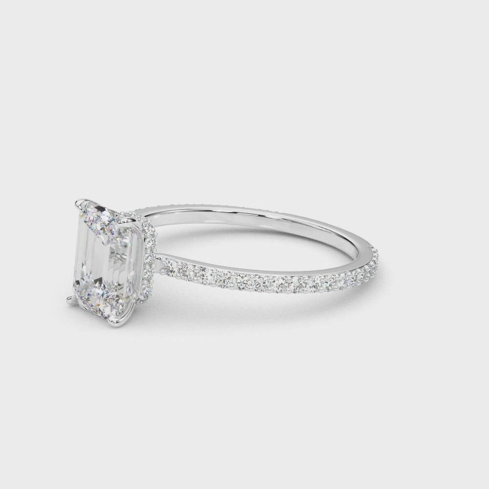 LUMEO Emerald Hidden Halo Diamond Engagement Ring Video