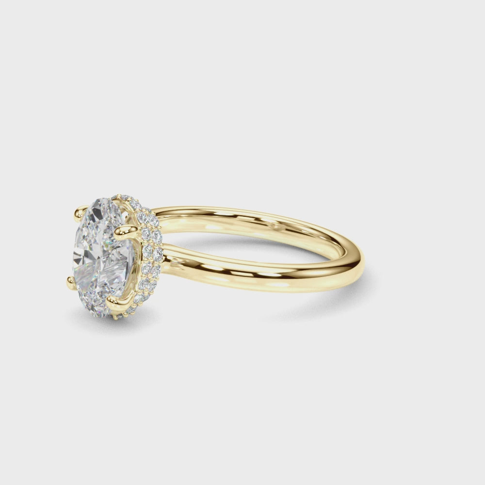 LUMEO Oval Double Hidden Halo Diamond Engagement Ring 360 video in 18k Solid Yellow Gold #oval