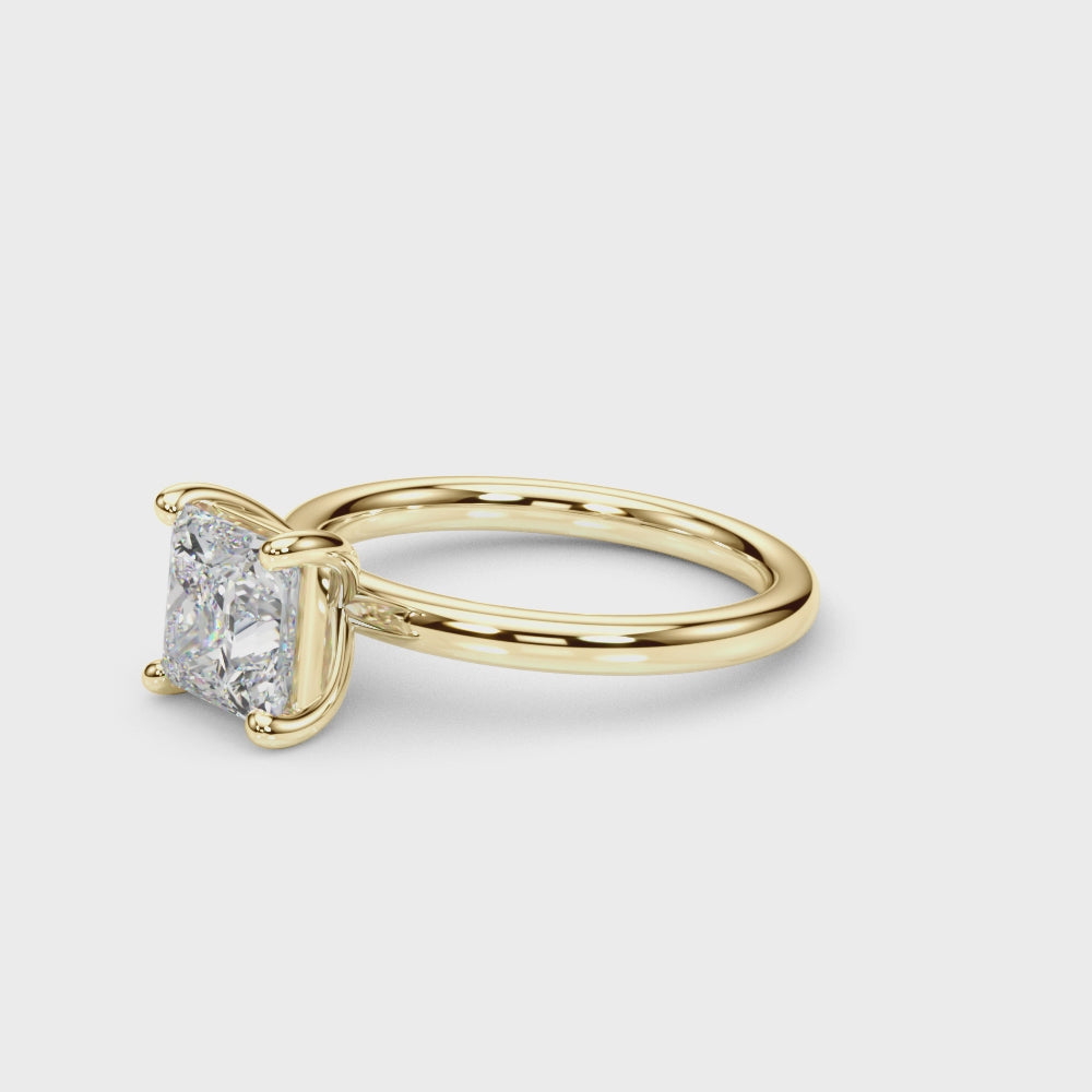 LUMEO Princess Classic Solitaire Diamond Engagement Ring with Plain Band Video in 18k Solid Yellow Gold #princess_plain-band