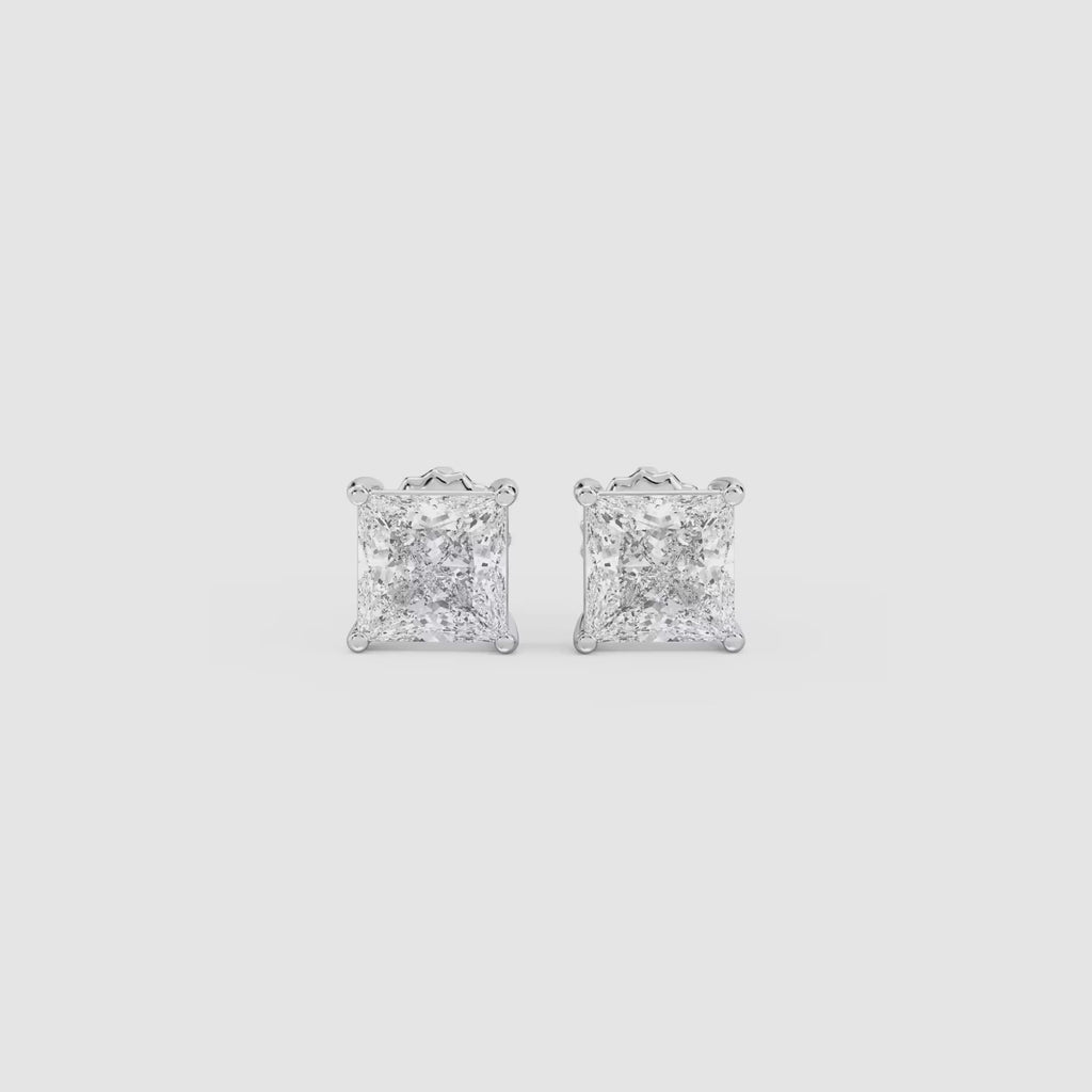 LUMEO Princess Cut Ear Studs Video in Platinum or 18k Solid White Gold #princess