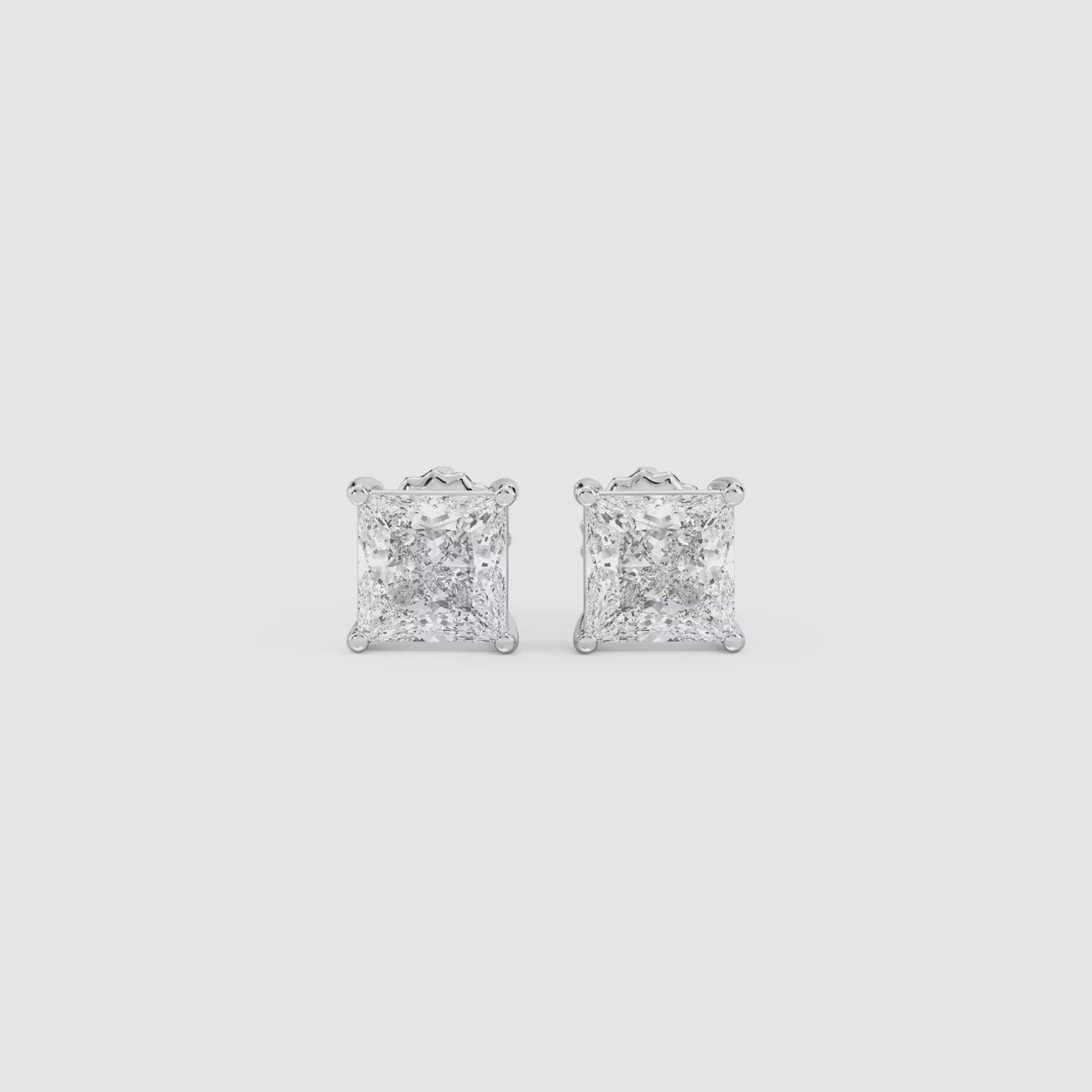 LUMEO Princess Cut Ear Studs Video in Platinum or 18k Solid White Gold #princess