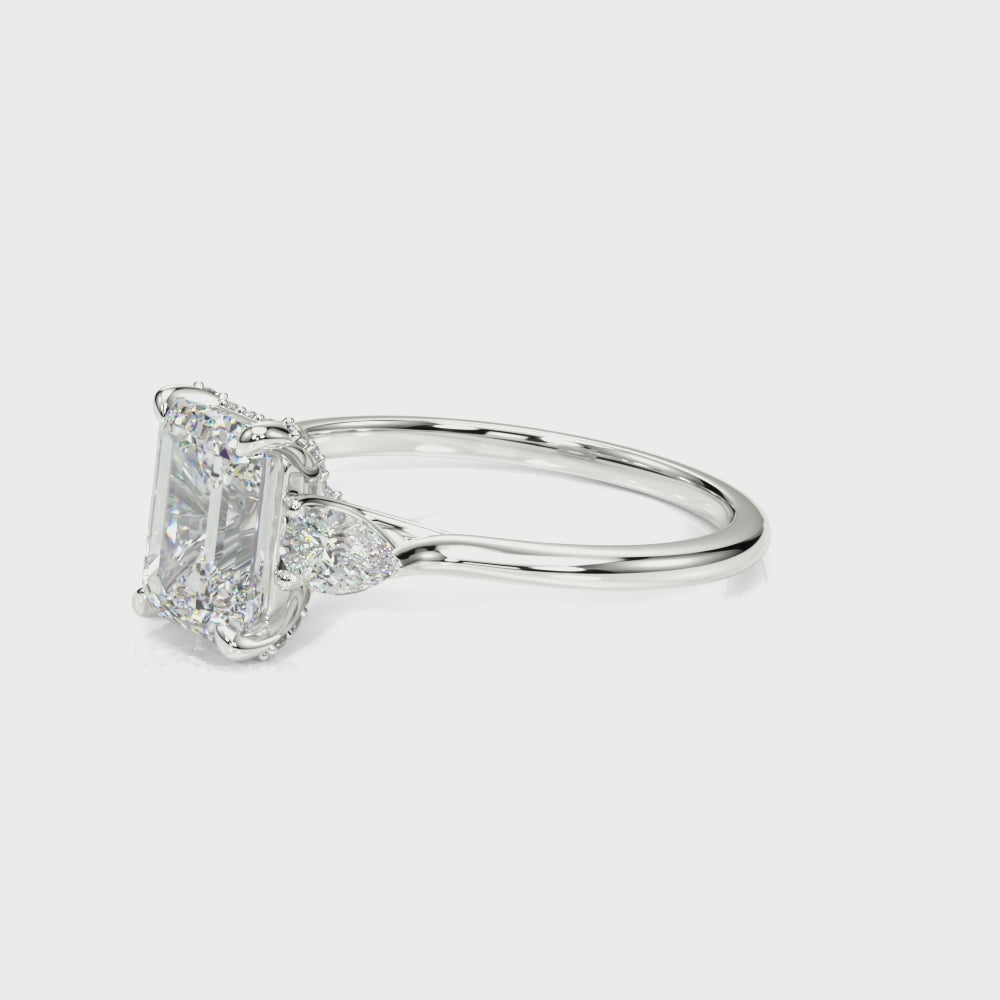 LUMEO Emerald Three Stone Diamond Engagement Ring Video
