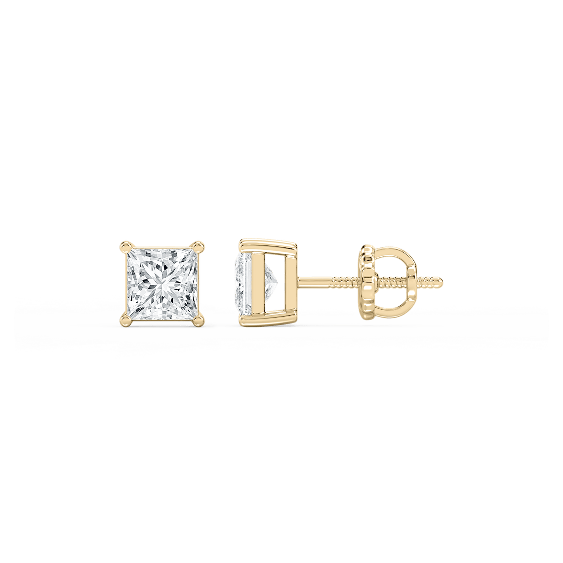 LUMEO Princess Cut Ear Studs Side View in 18k Solid Yellow Gold 