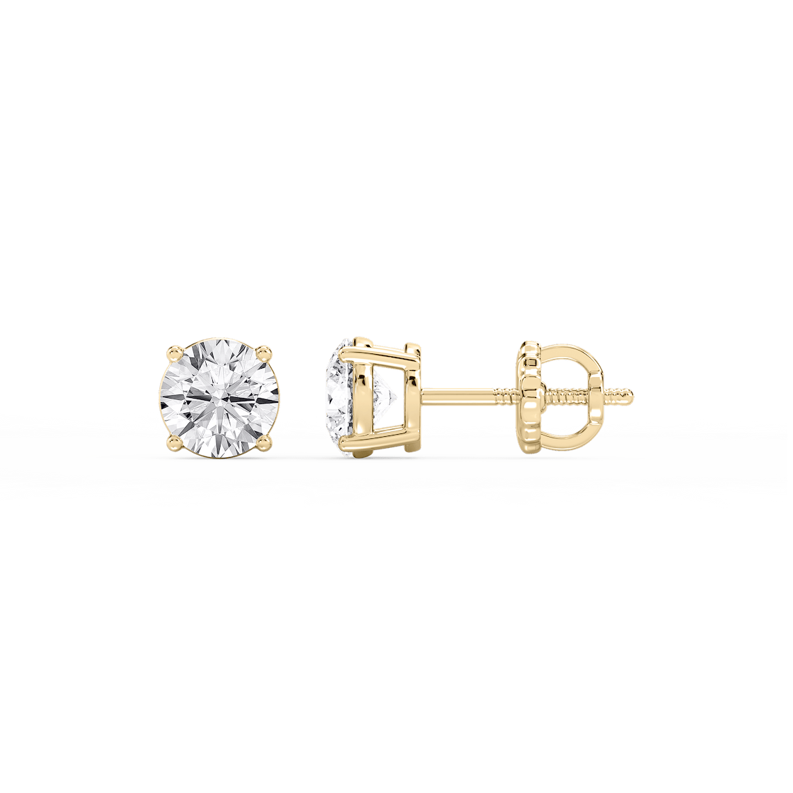 LUMEO Round Cut Ear Studs Side View in 18k Solid Yellow Gold 