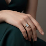 LUMEO Emerald Classic Solitaire Diamond Engagement Ring with Plain Band on model in 18k Solid Yellow Gold 