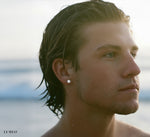 LUMEO Round Cut Ear Studs on male model in Platinum or 18k Solid White Gold 