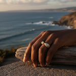 LUMEO Nola Wide Pave Ring in 18k Solid Yellow Gold on model