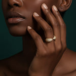 LUMEO Nola Wide Pave Ring in 18k Solid Yellow Gold on model