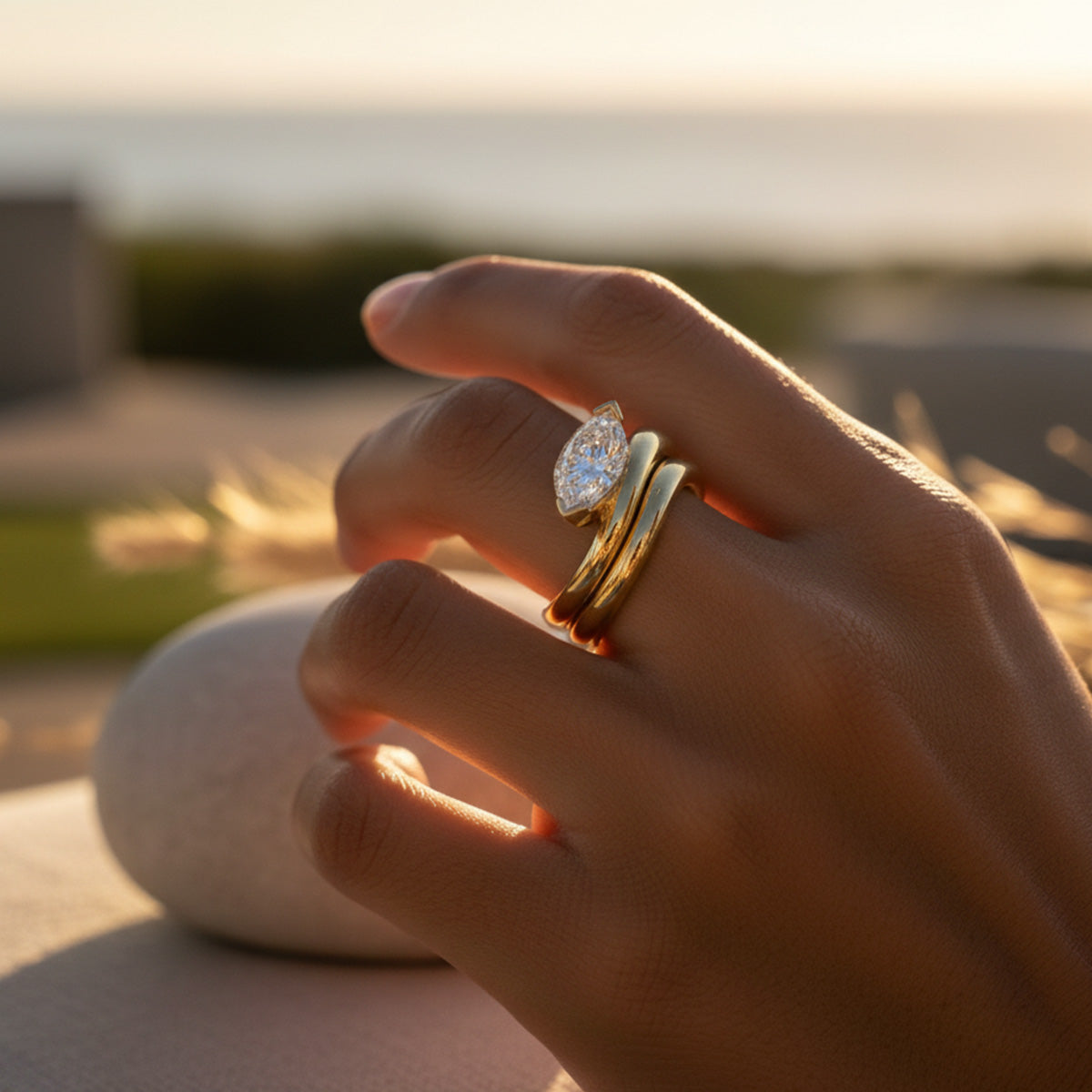 LUMEO Zayra Plain Ring in 18k Solid Yellow Gold on hand