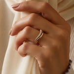 LUMEO Zayra Plain Ring in 18k Solid Yellow Gold on hand